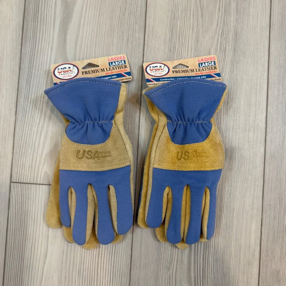 Lot of 2 NWT MidWest USA Sewn Womens Premium Leather Suede Work Gloves Large